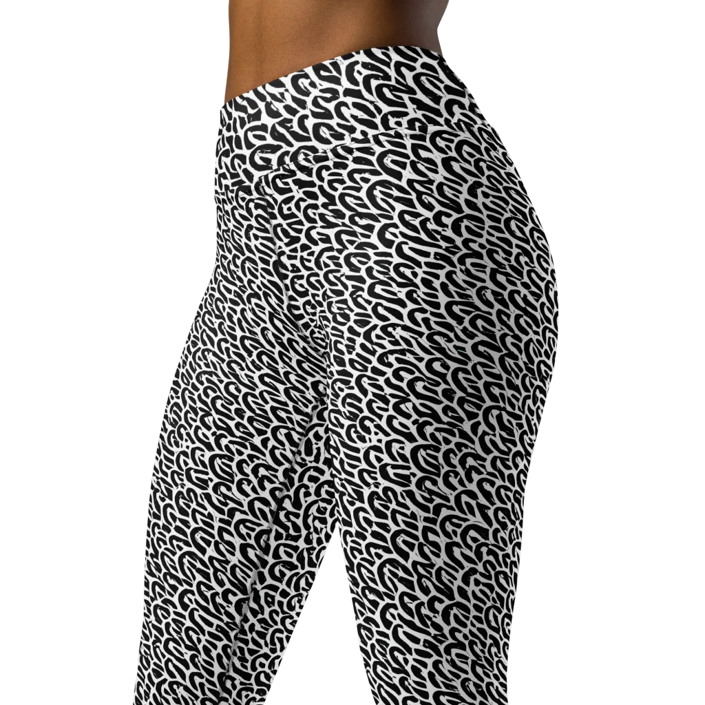 Noir Ribbons on Yoga Leggings — Left Front