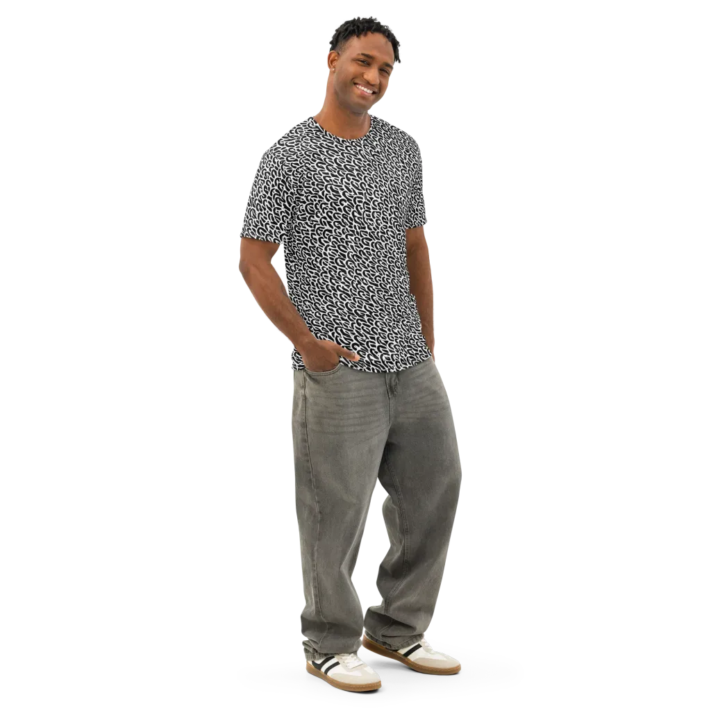 Noir Ribbons on Men's Cotton Crew Neck T-Shirt — Right Front