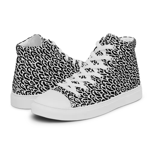 Noir Ribbons on a Men's High Top Canvas Shoes
