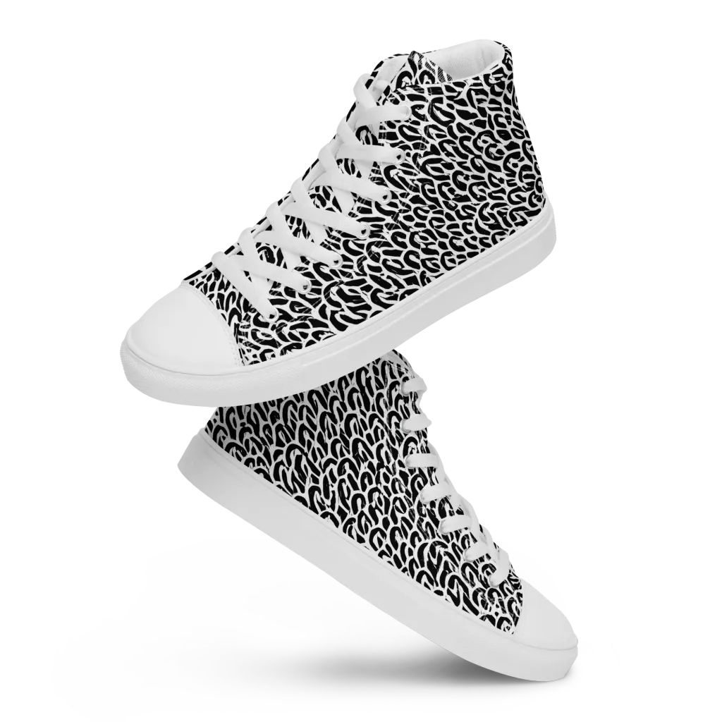 Noir Ribbons on Men's High Top Canvas Shoes — Front
