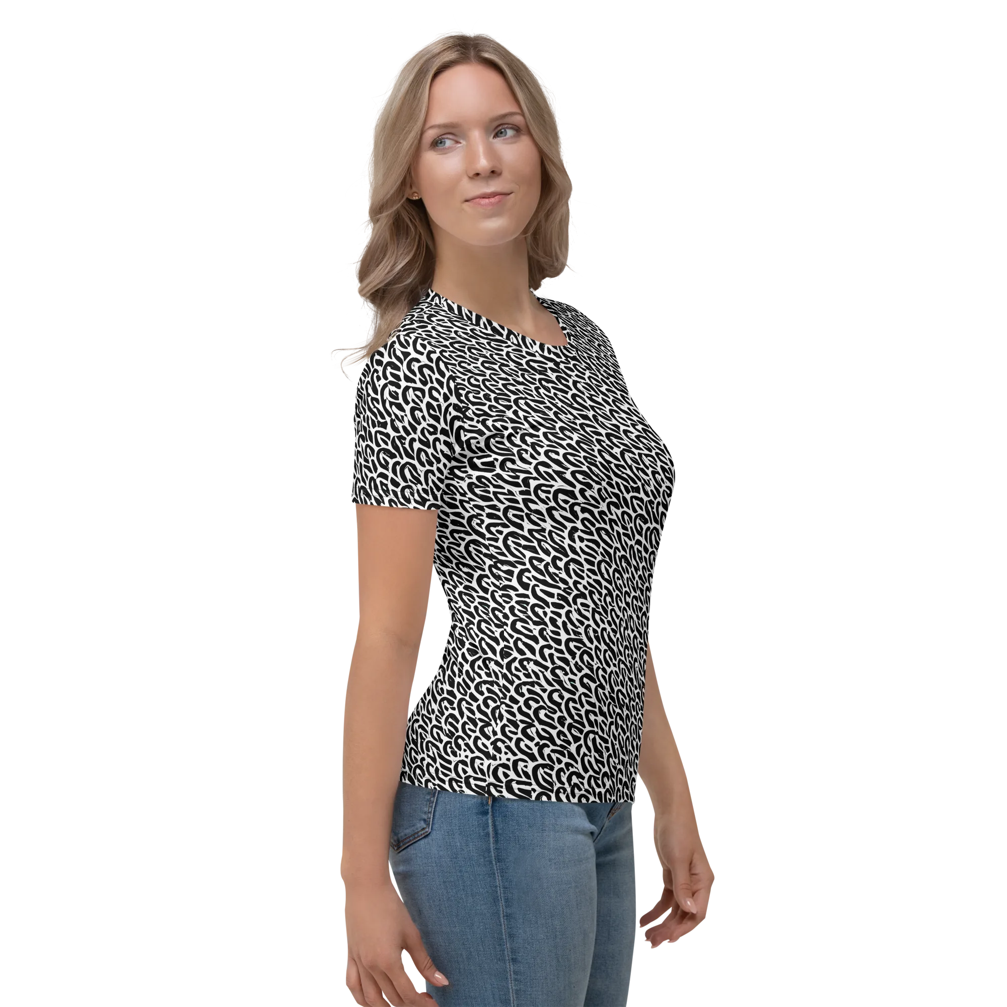 Noir Ribbons on Women's Crew Neck T-Shirt — Right