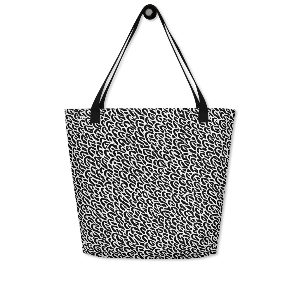 Noir Ribbons on Large Tote Bag W/ Pocket — Front