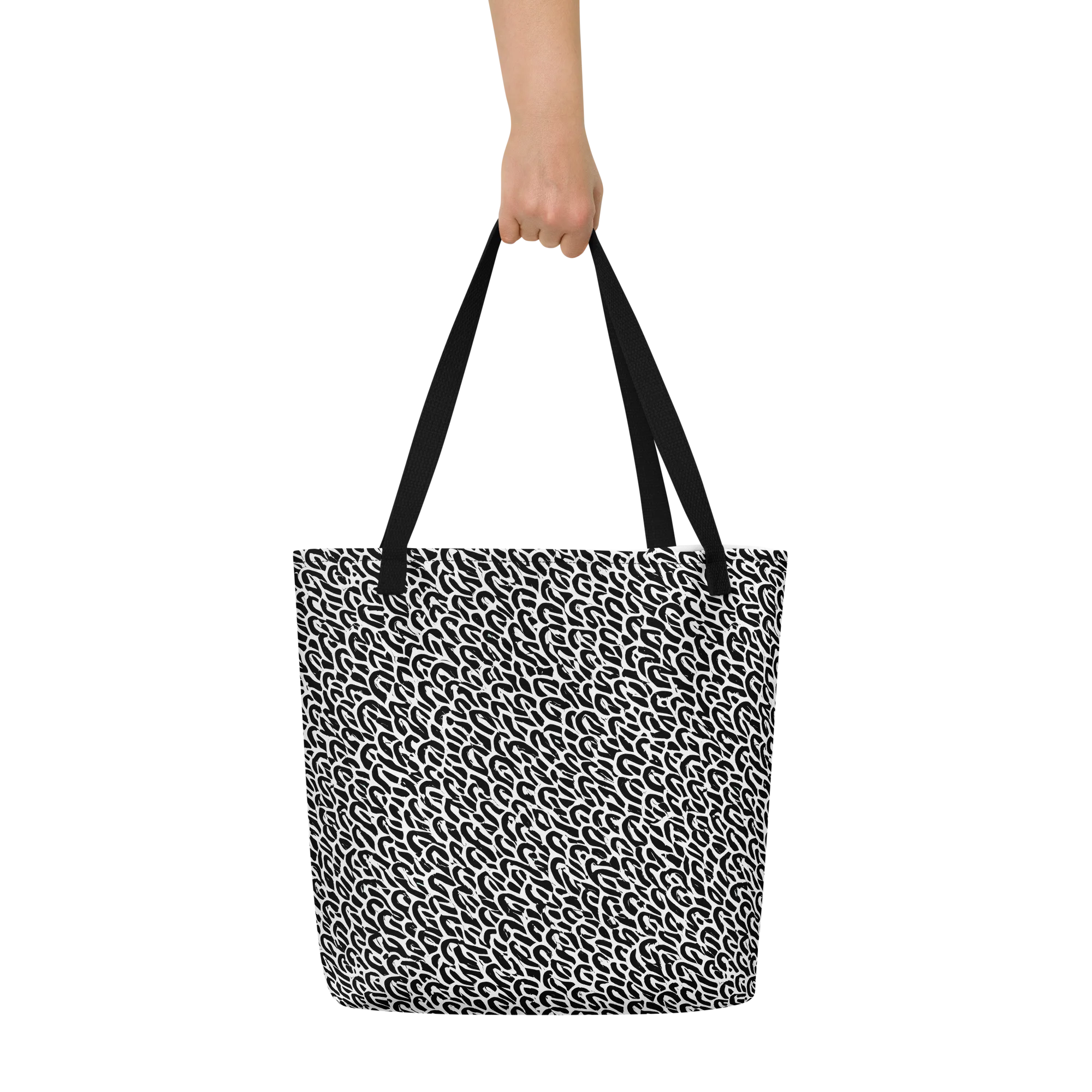 Noir Ribbons on Large Tote Bag W/ Pocket — Front