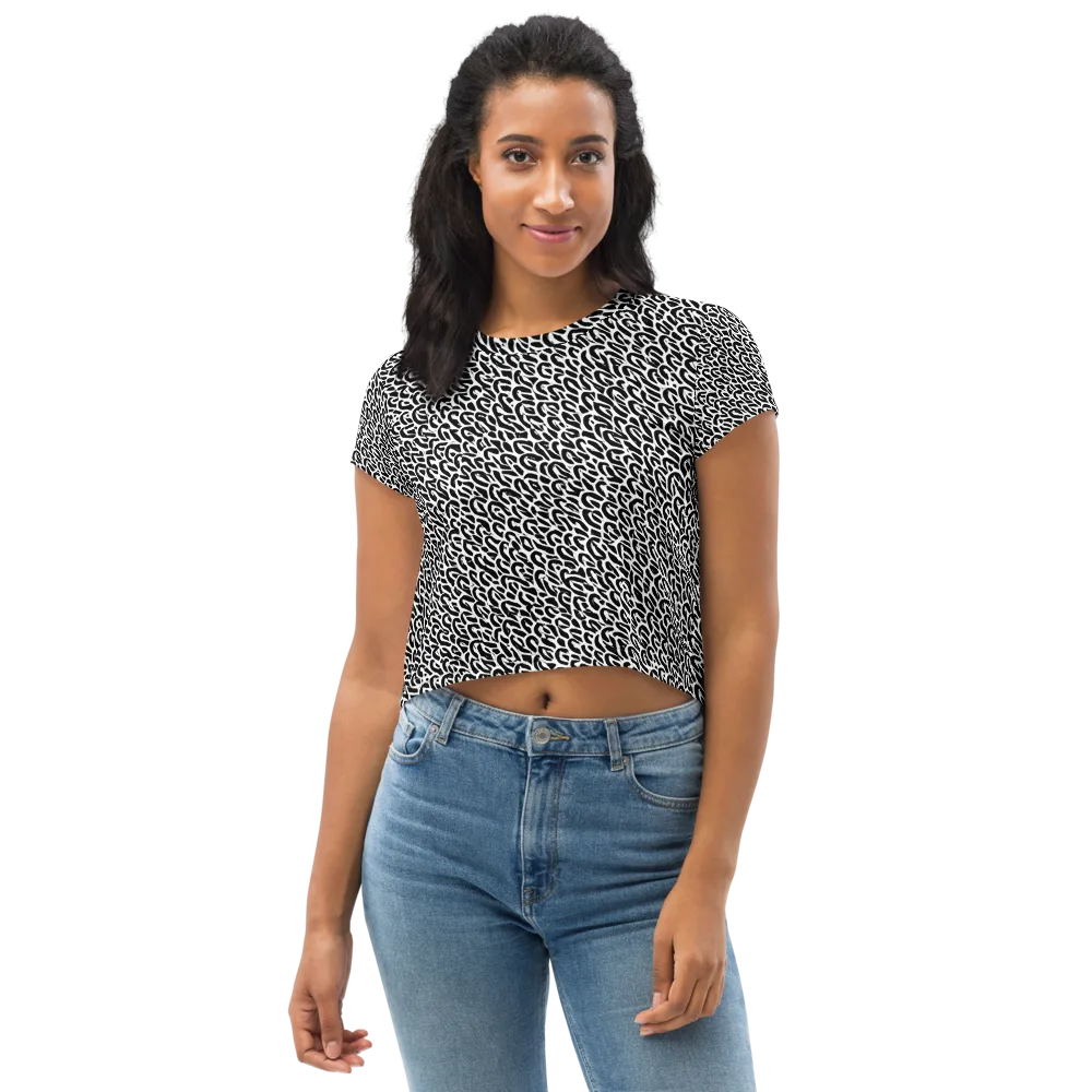 Noir Ribbons on Crop Tee — Front