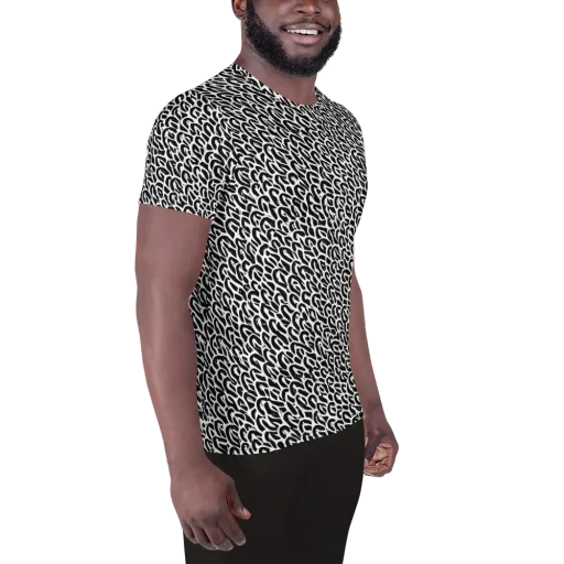 Noir Ribbons on a Men's Athletic T-Shirt