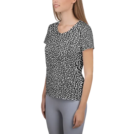 Noir Ribbons on a Women's Athletic T-Shirt