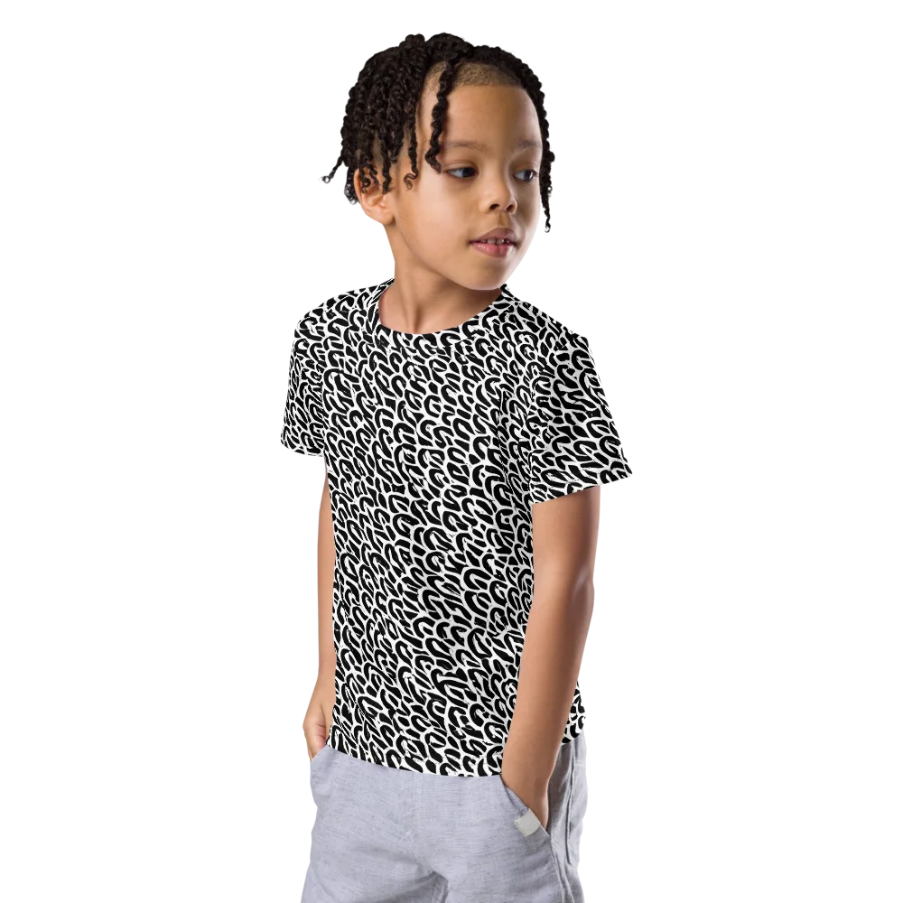 Noir Ribbons on Kids Crew Neck T-Shirt — Left Front