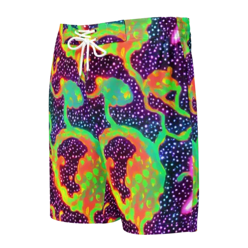 Luminous Lava on a Men's Board Shorts