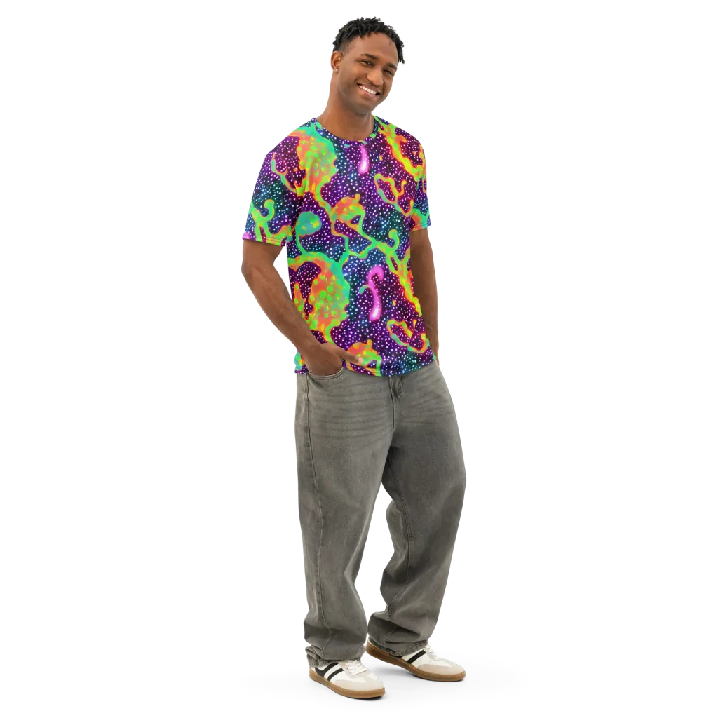 Luminous Lava on Men's Cotton Crew Neck T-Shirt — Right Front