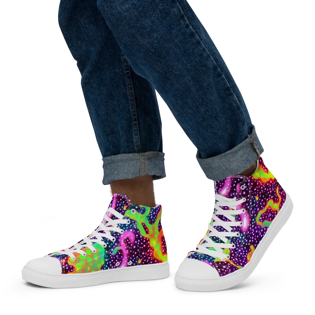 Luminous Lava on Men's High Top Canvas Shoes — Left