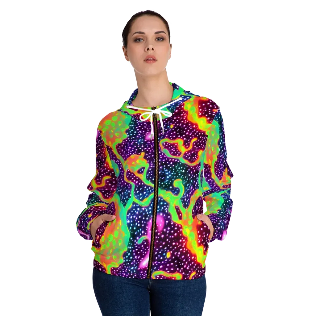 Luminous Lava on Women's Full-Zip Hoodie — Front On Person