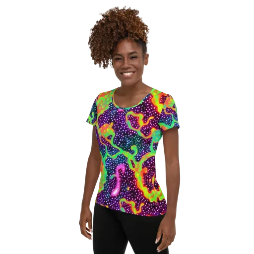 Luminous Lava on a Women's Athletic T-Shirt
