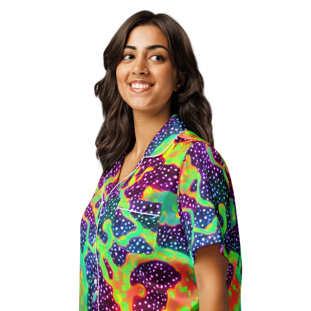 Luminous Lava on Women's Short Sleeve Pajama Top — Left Front