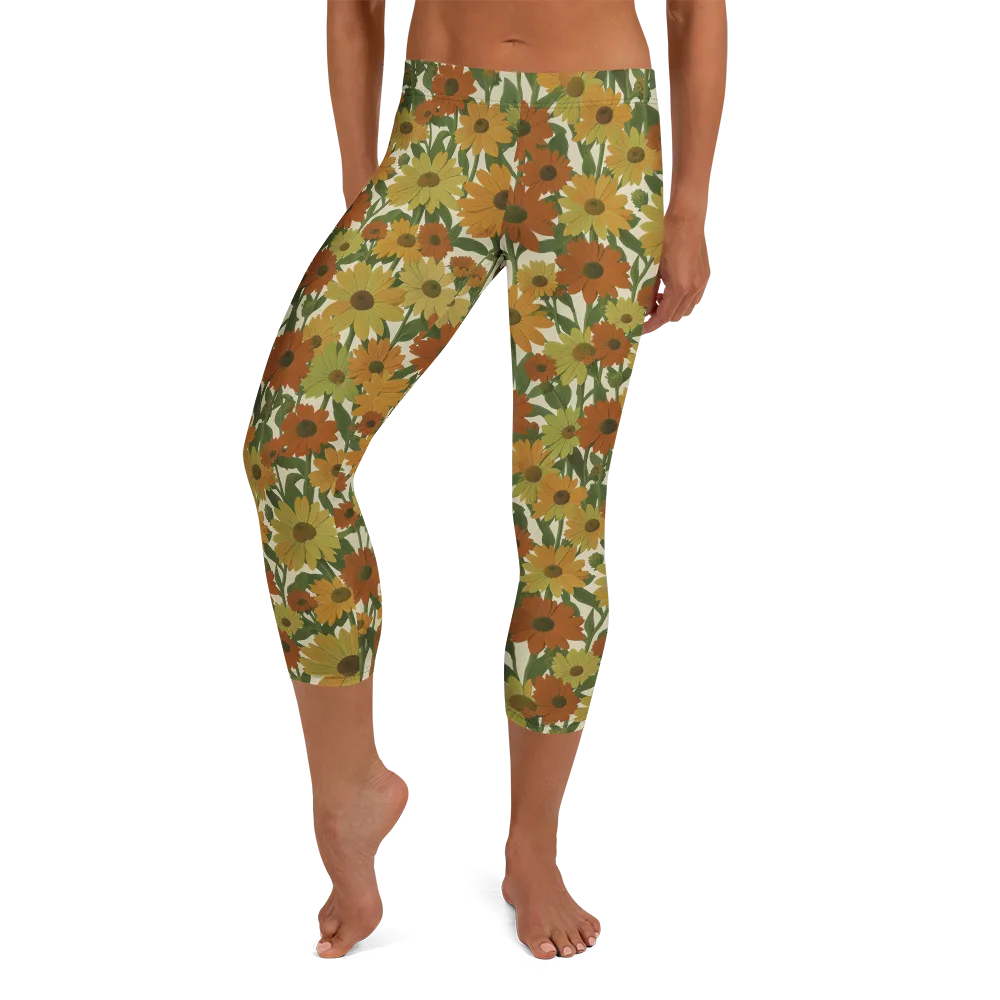 Autumn Sunflower Symphony on Capri Leggings — Front