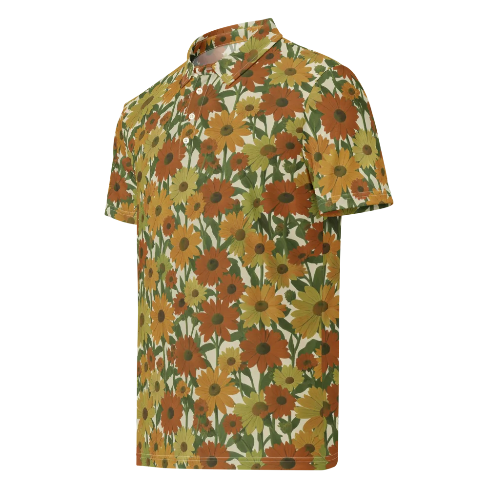 Autumn Sunflower Symphony on Men's Slim Fit Polo Shirt — Left Front