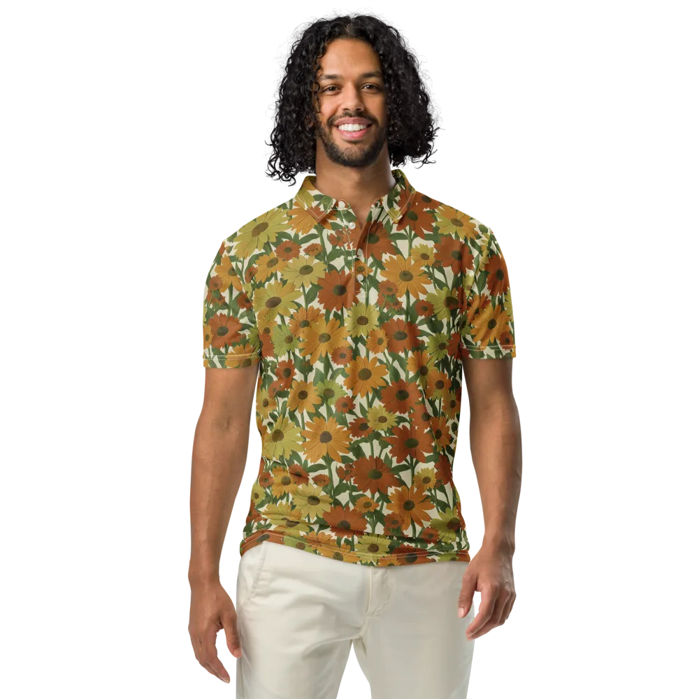 Autumn Sunflower Symphony on Men's Slim Fit Polo Shirt — Front