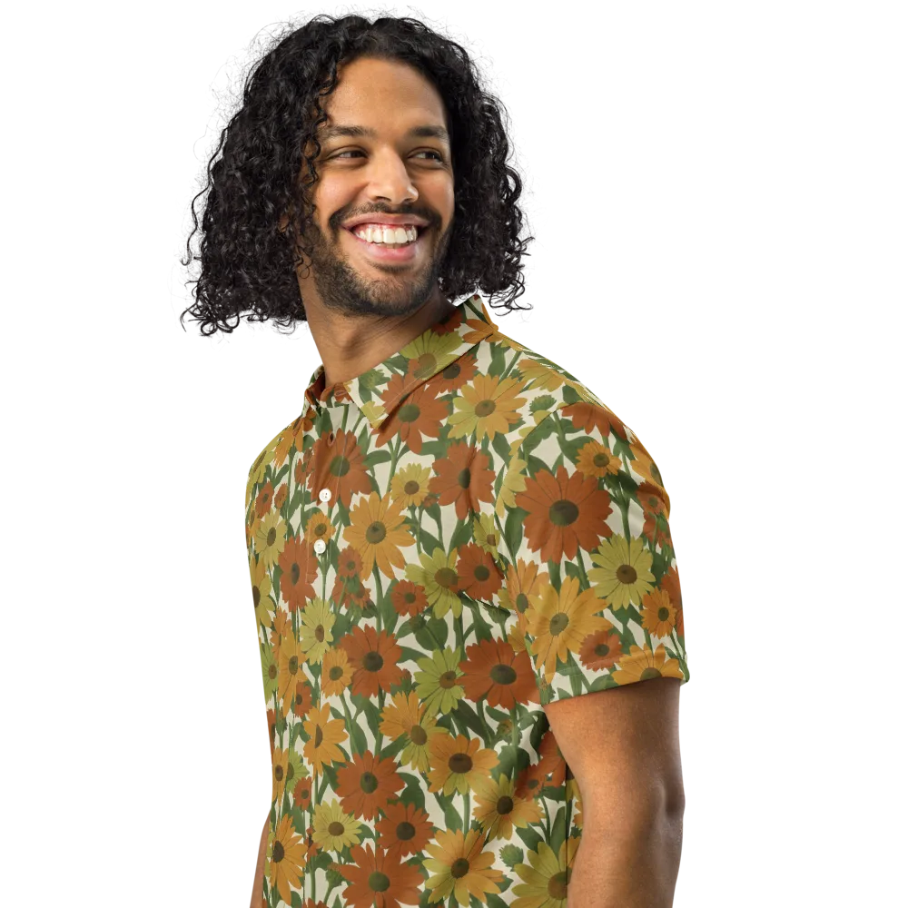 Autumn Sunflower Symphony on Men's Slim Fit Polo Shirt — Left Front