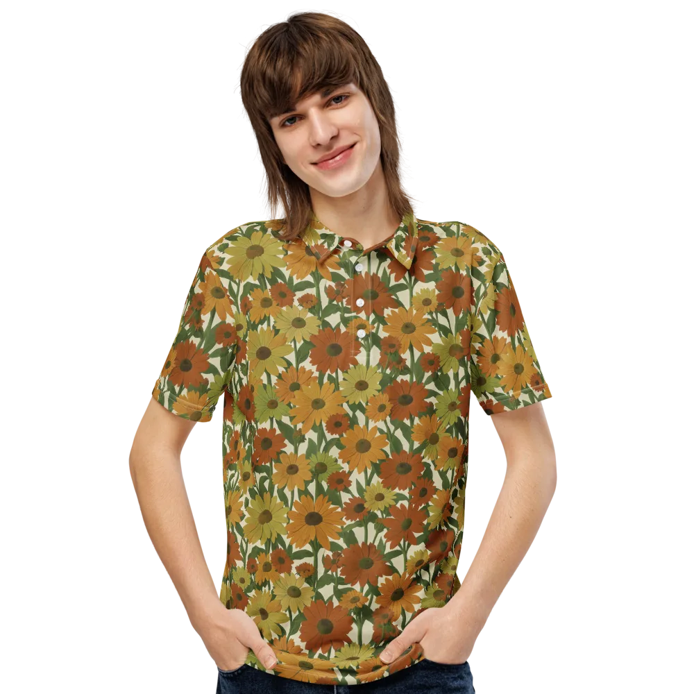 Autumn Sunflower Symphony on Men's Slim Fit Polo Shirt — Front