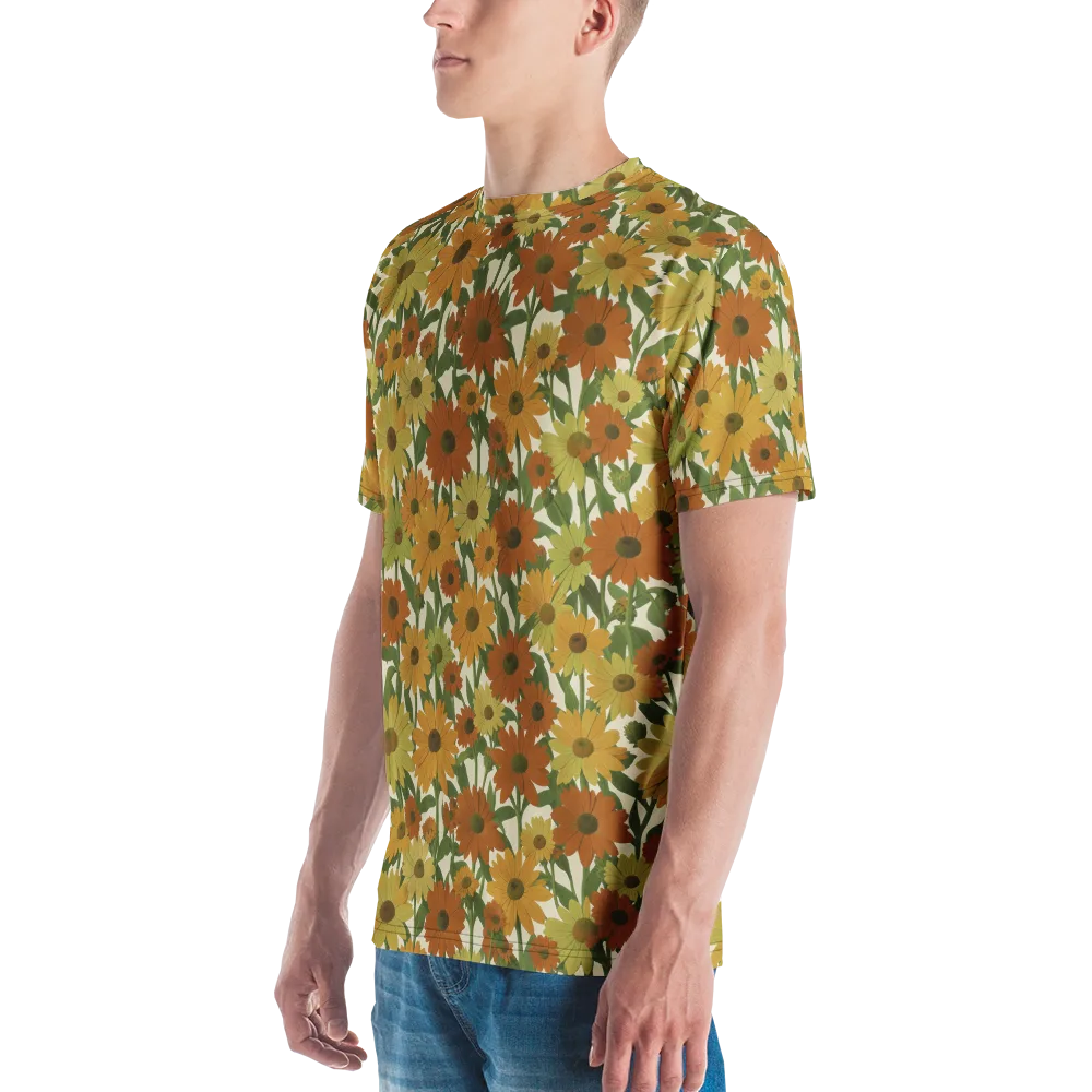 Autumn Sunflower Symphony on Men's Crew Neck T-Shirt — Left