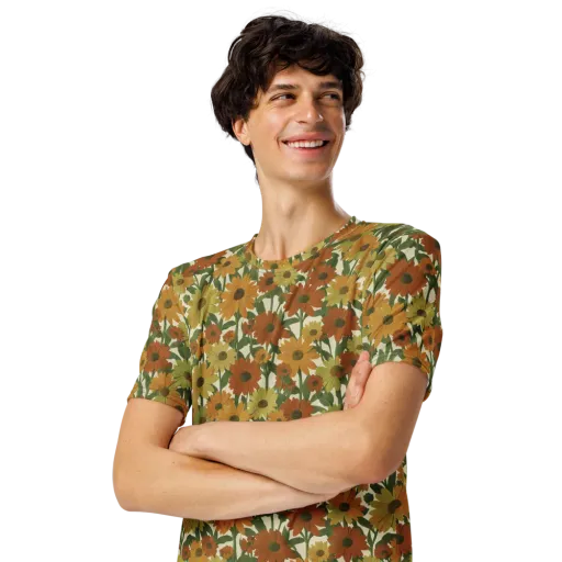 Autumn Sunflower Symphony on a Men's Crew Neck T-Shirt