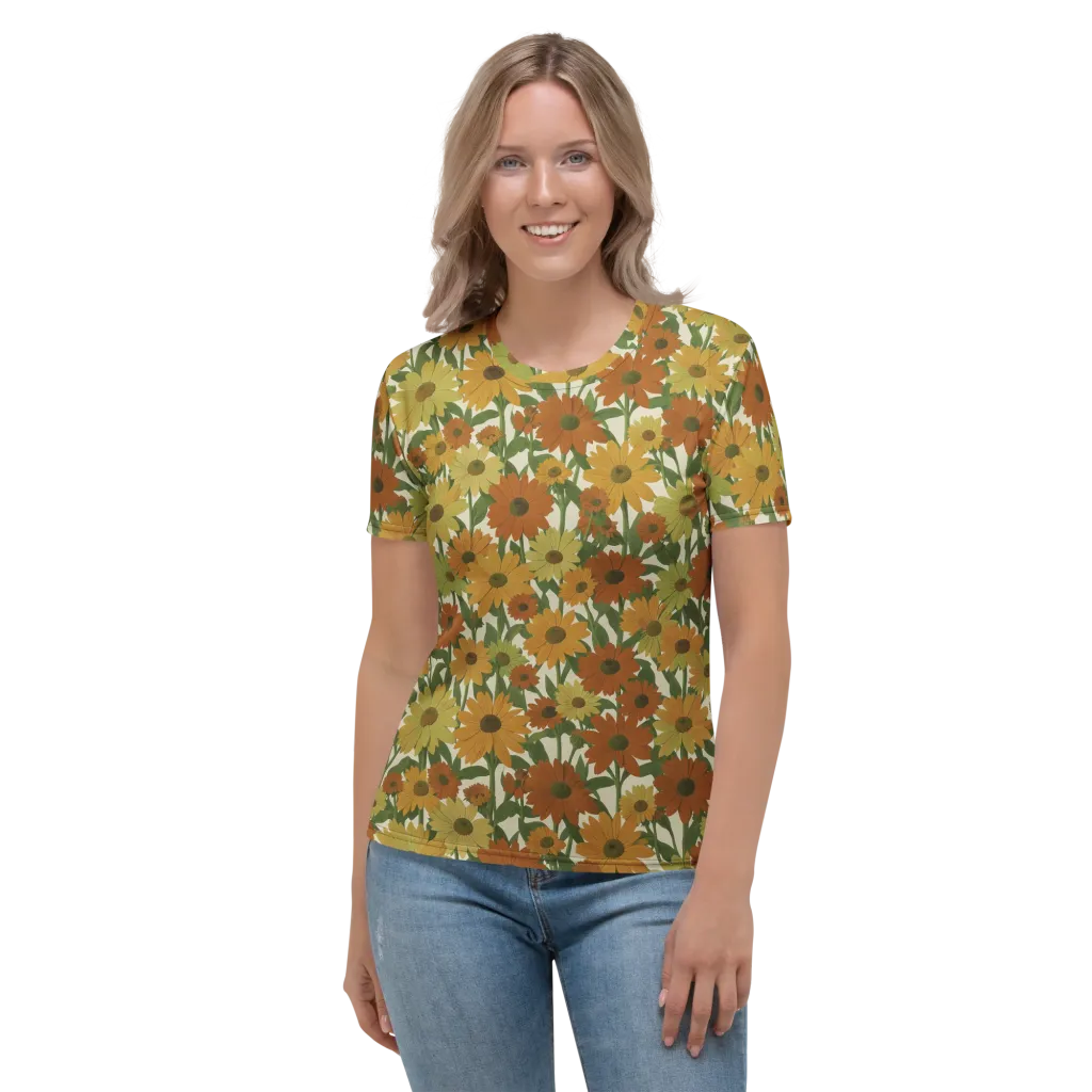 Autumn Sunflower Symphony on Women's Crew Neck T-Shirt — Front
