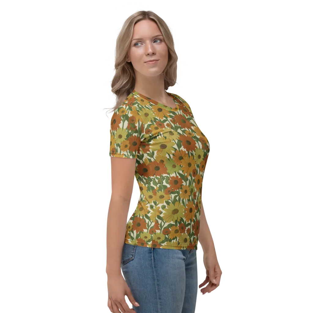 Autumn Sunflower Symphony on Women's Crew Neck T-Shirt — Right