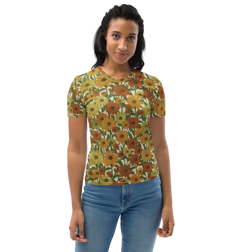 Autumn Sunflower Symphony on Women's Crew Neck T-Shirt — Front