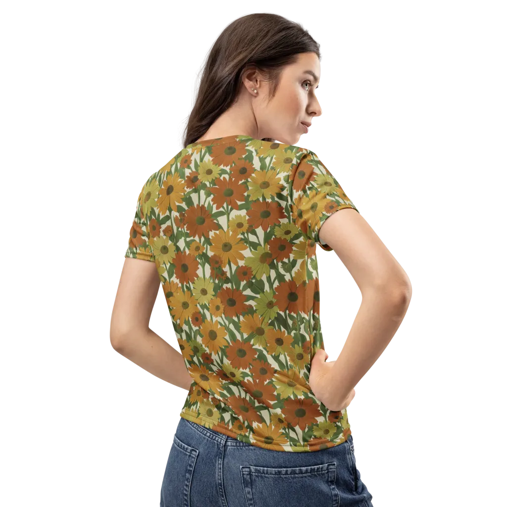 Autumn Sunflower Symphony on Women's Crew Neck T-Shirt — Back
