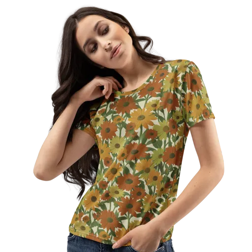 Autumn Sunflower Symphony on a Women's Crew Neck T-Shirt