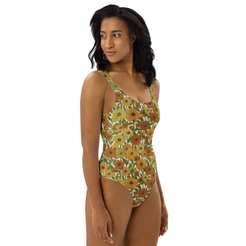 Autumn Sunflower Symphony on One-Piece Swimsuit — Right