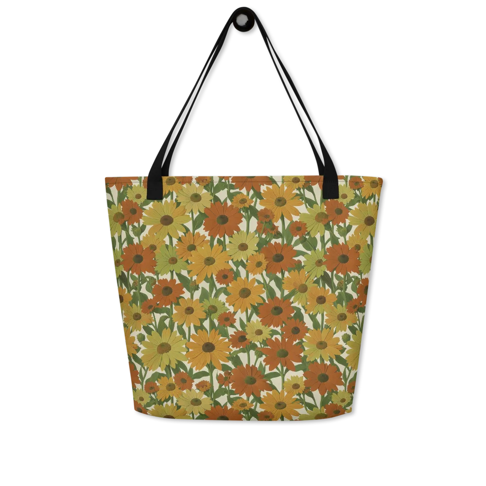 Autumn Sunflower Symphony on Large Tote Bag W/ Pocket — Front