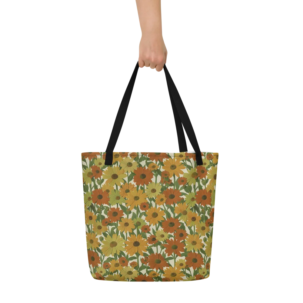 Autumn Sunflower Symphony on Large Tote Bag W/ Pocket — Front