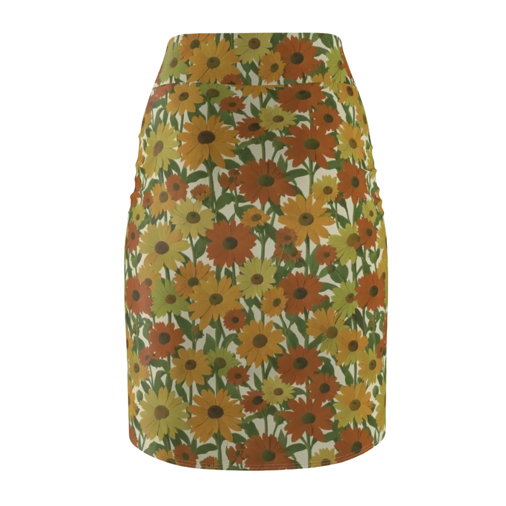 Autumn Sunflower Symphony on Pencil Skirt — Back