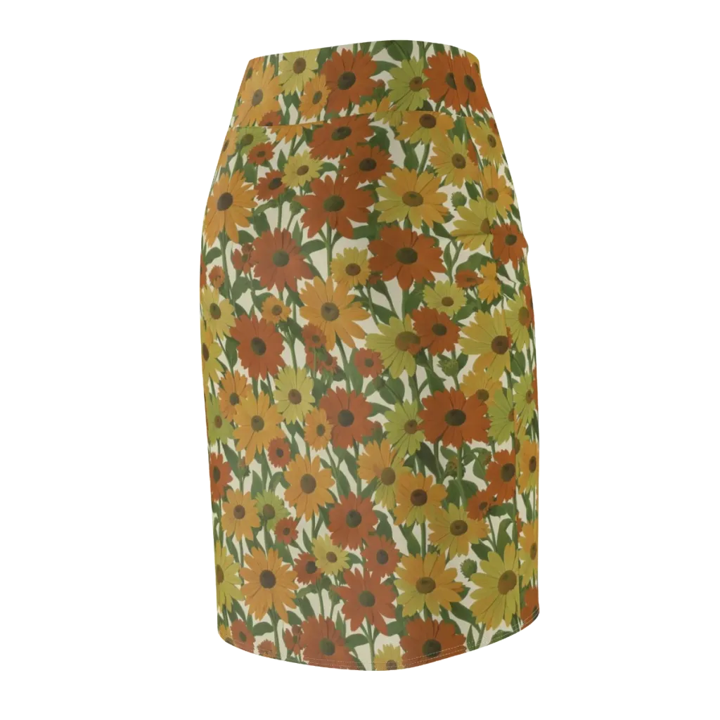 Autumn Sunflower Symphony on Pencil Skirt — Back Side