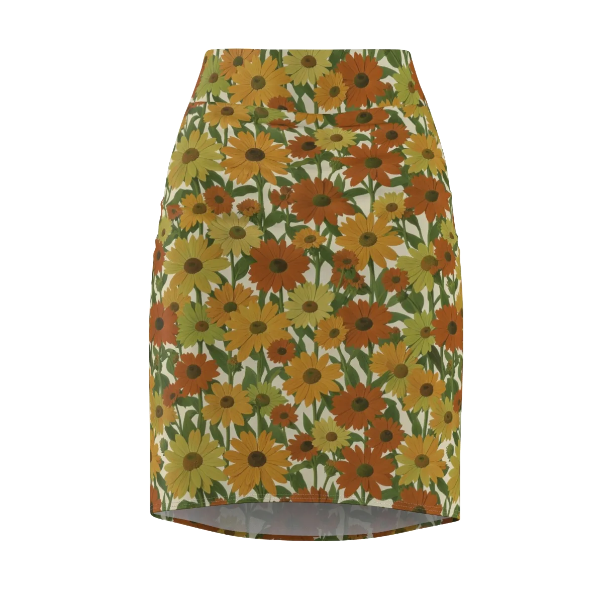 Autumn Sunflower Symphony on Pencil Skirt — Front