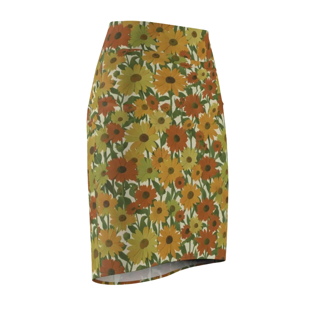 Autumn Sunflower Symphony on Pencil Skirt — Front Side