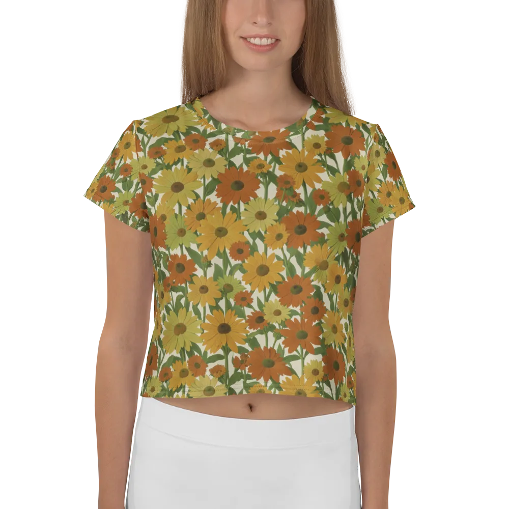 Autumn Sunflower Symphony on Crop Tee — Front