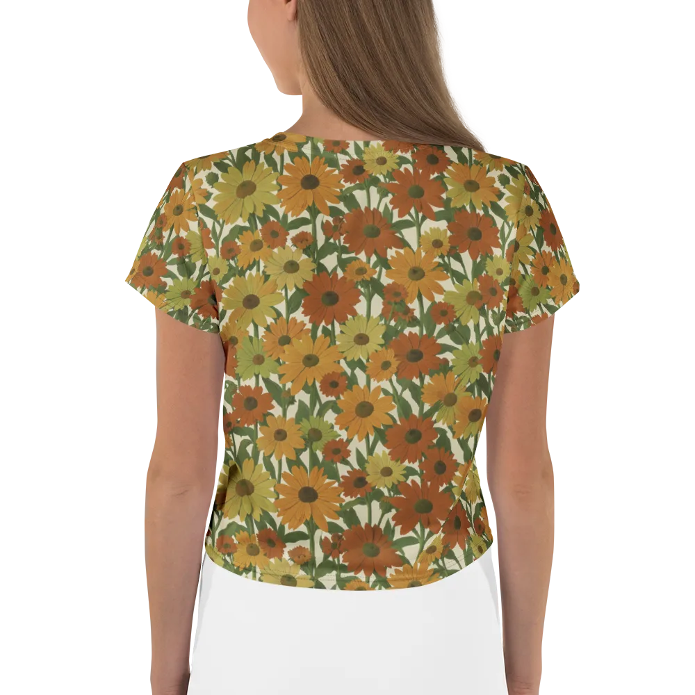Autumn Sunflower Symphony on Crop Tee — Back