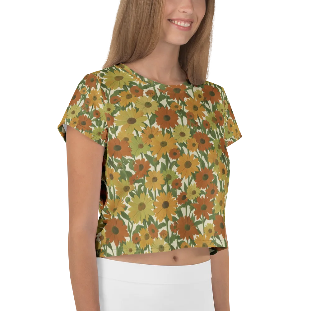 Autumn Sunflower Symphony on Crop Tee — Right