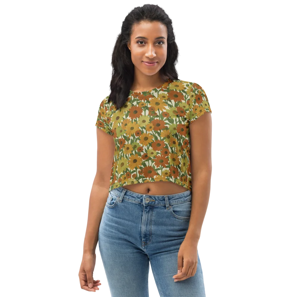 Autumn Sunflower Symphony on Crop Tee — Front