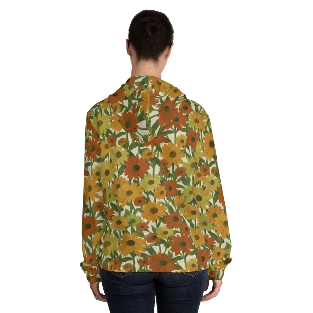 Autumn Sunflower Symphony on Women's Full-Zip Hoodie — Back On Person