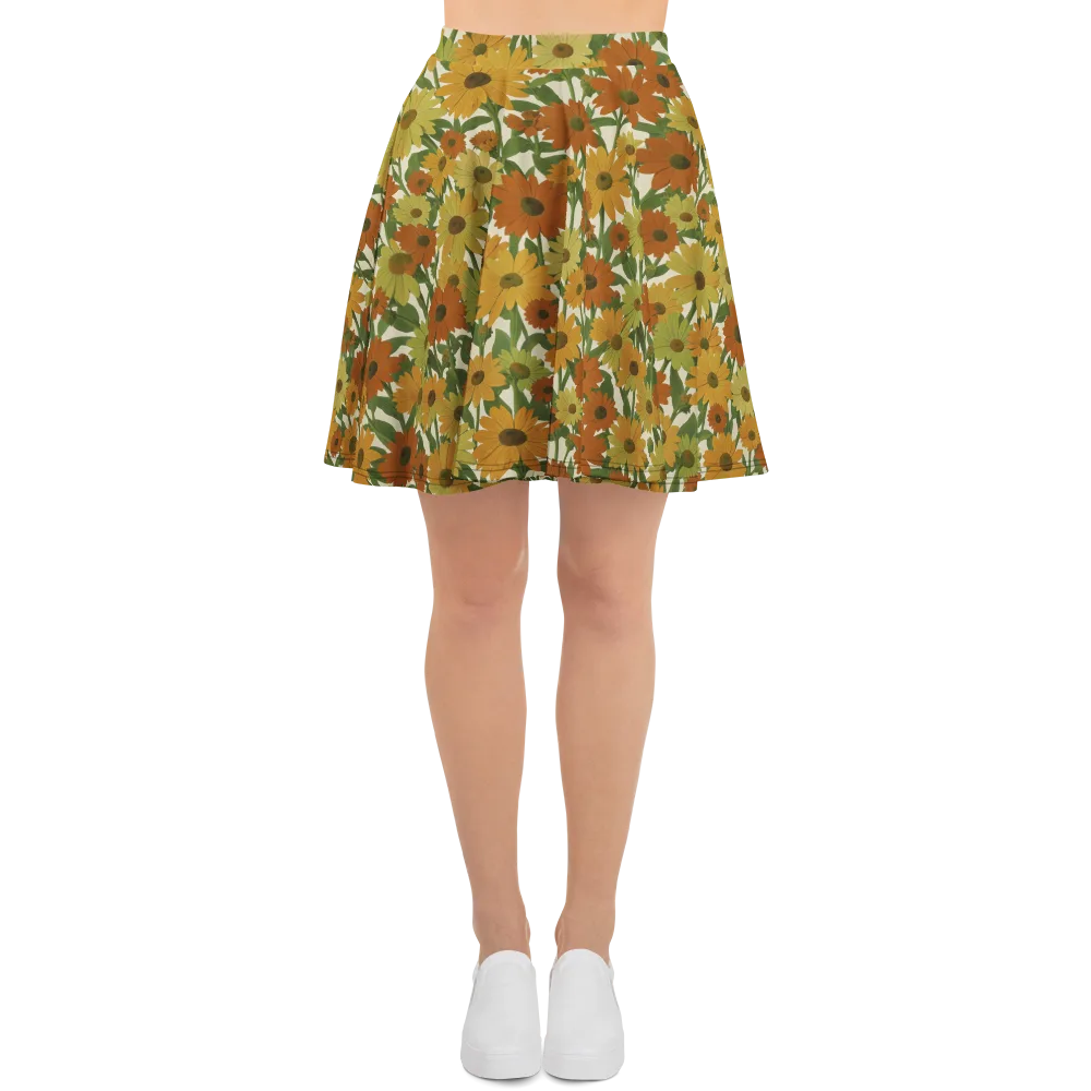 Autumn Sunflower Symphony on Skater Skirt — Front
