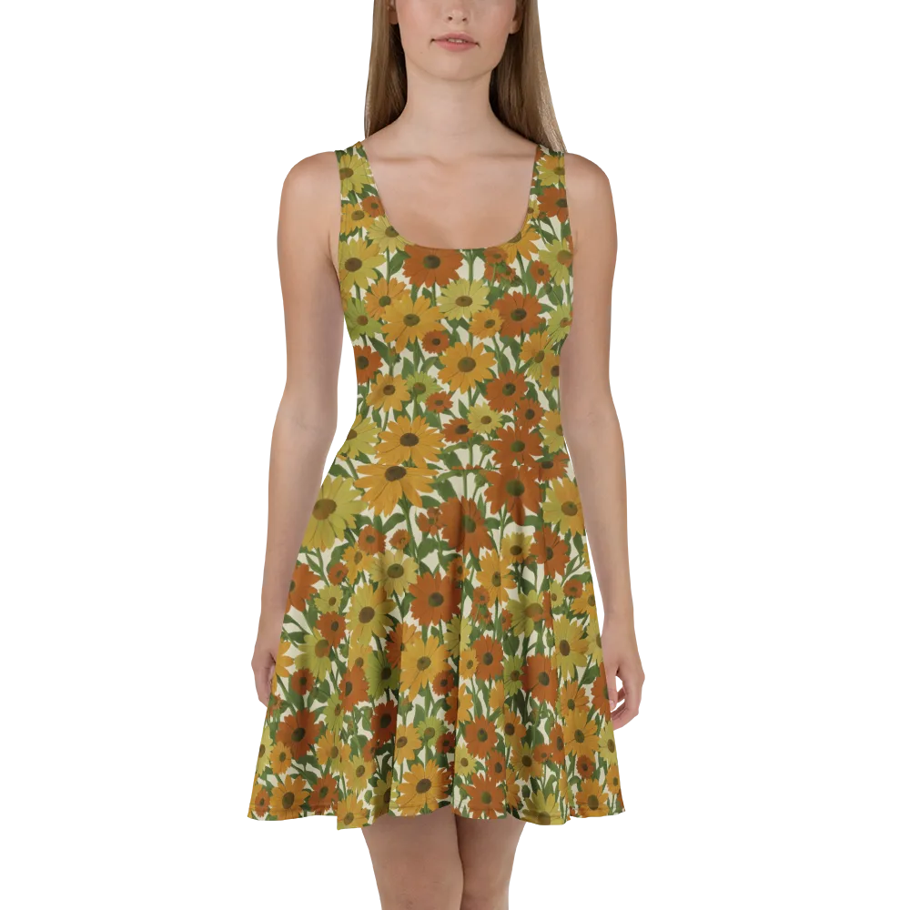 Autumn Sunflower Symphony on Skater Dress — Front