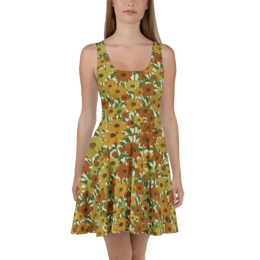 Autumn Sunflower Symphony on a Skater Dress