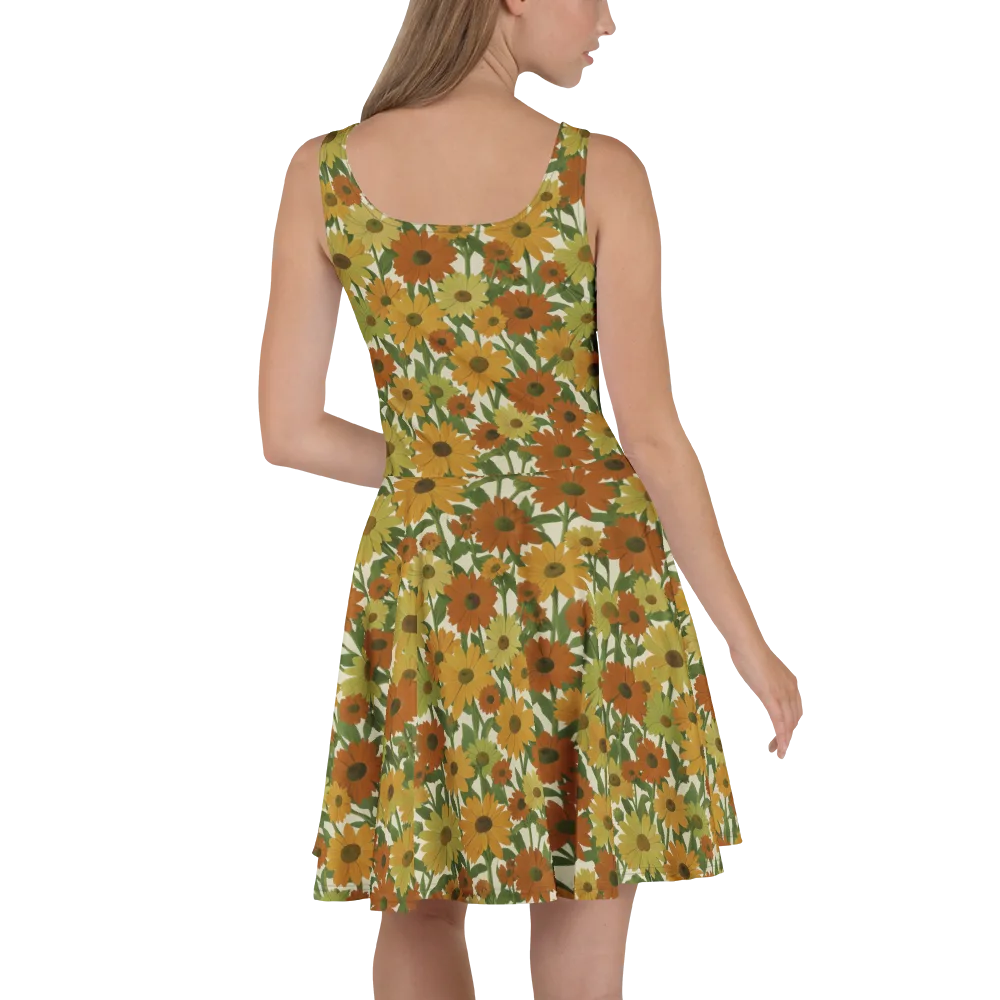 Autumn Sunflower Symphony on Skater Dress — Back