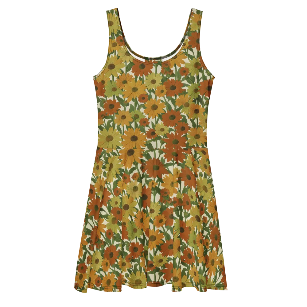 Autumn Sunflower Symphony on Skater Dress — Front
