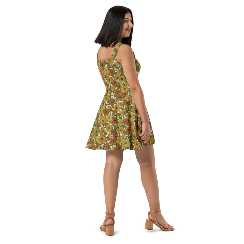 Autumn Sunflower Symphony on Skater Dress — Right