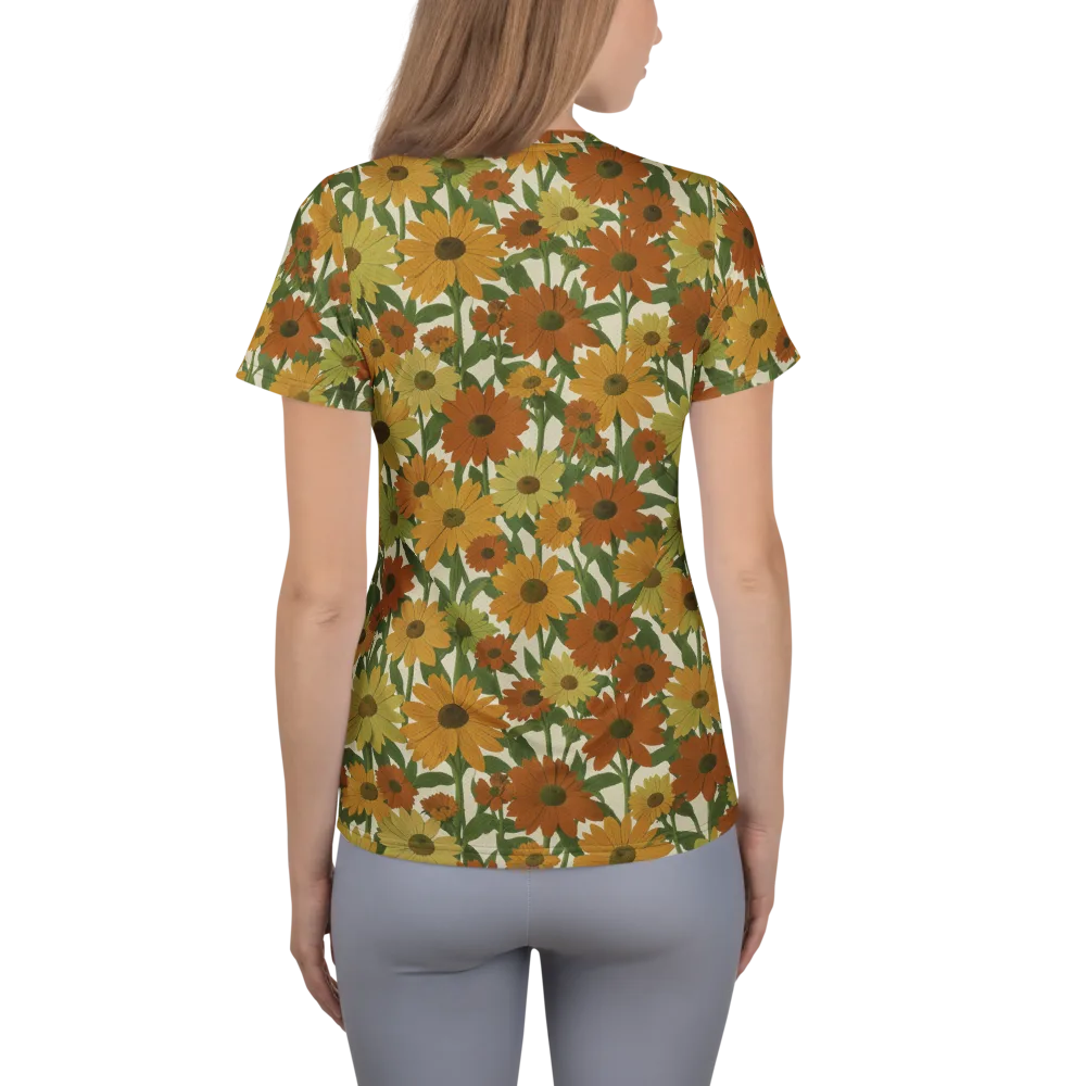 Autumn Sunflower Symphony on Women's Athletic T-Shirt — Back