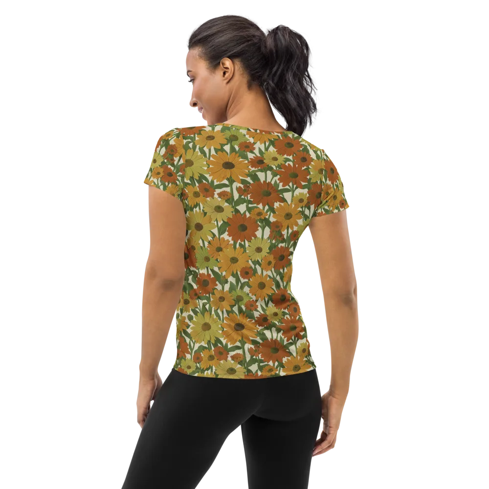 Autumn Sunflower Symphony on Women's Athletic T-Shirt — Back