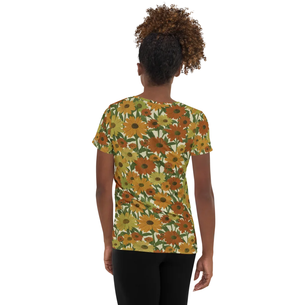 Autumn Sunflower Symphony on Women's Athletic T-Shirt — Back